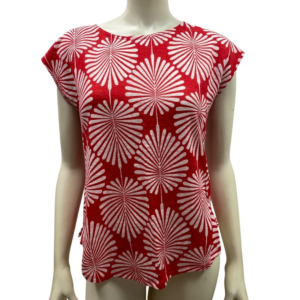 Joie Womens Red & White Linen‎ Short Sleeve Top Floral Print Sm Nwt